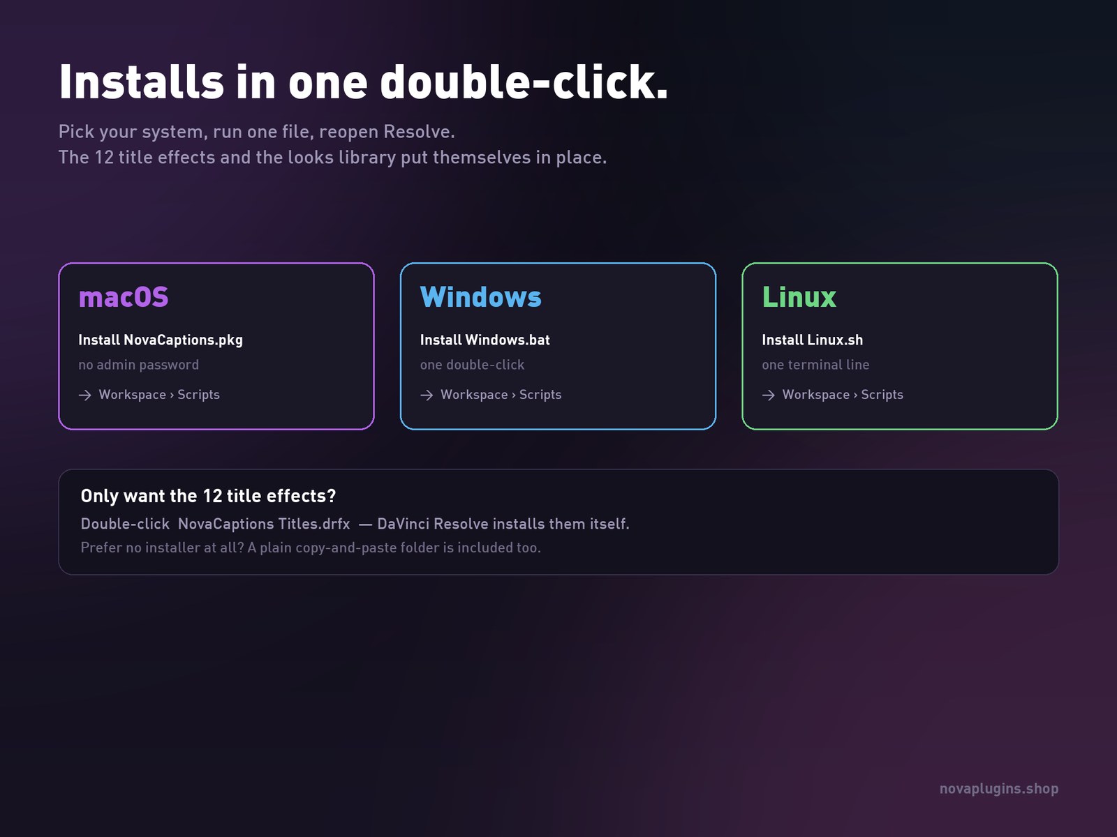 NovaCaptions installers for macOS, Windows and Linux