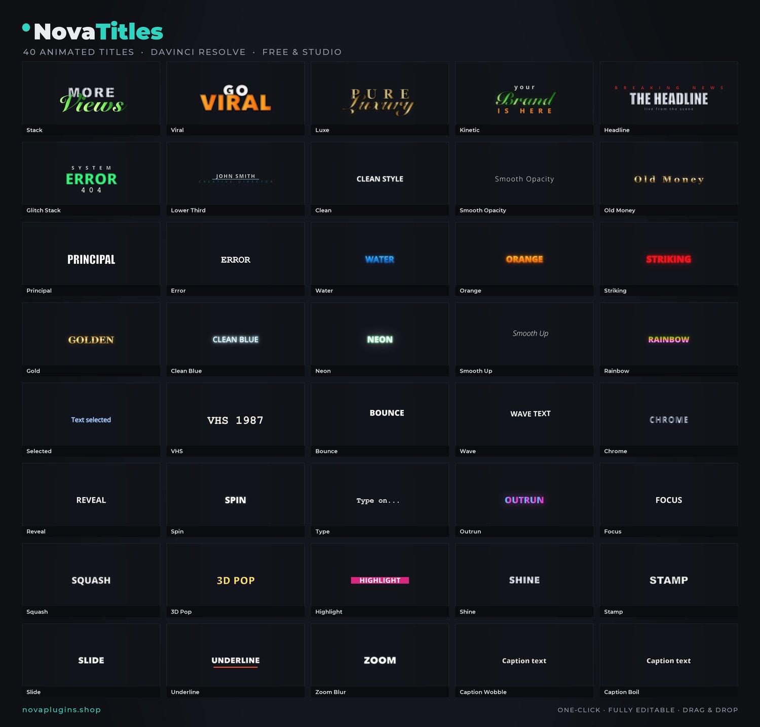 All 40 NovaTitles animated title styles