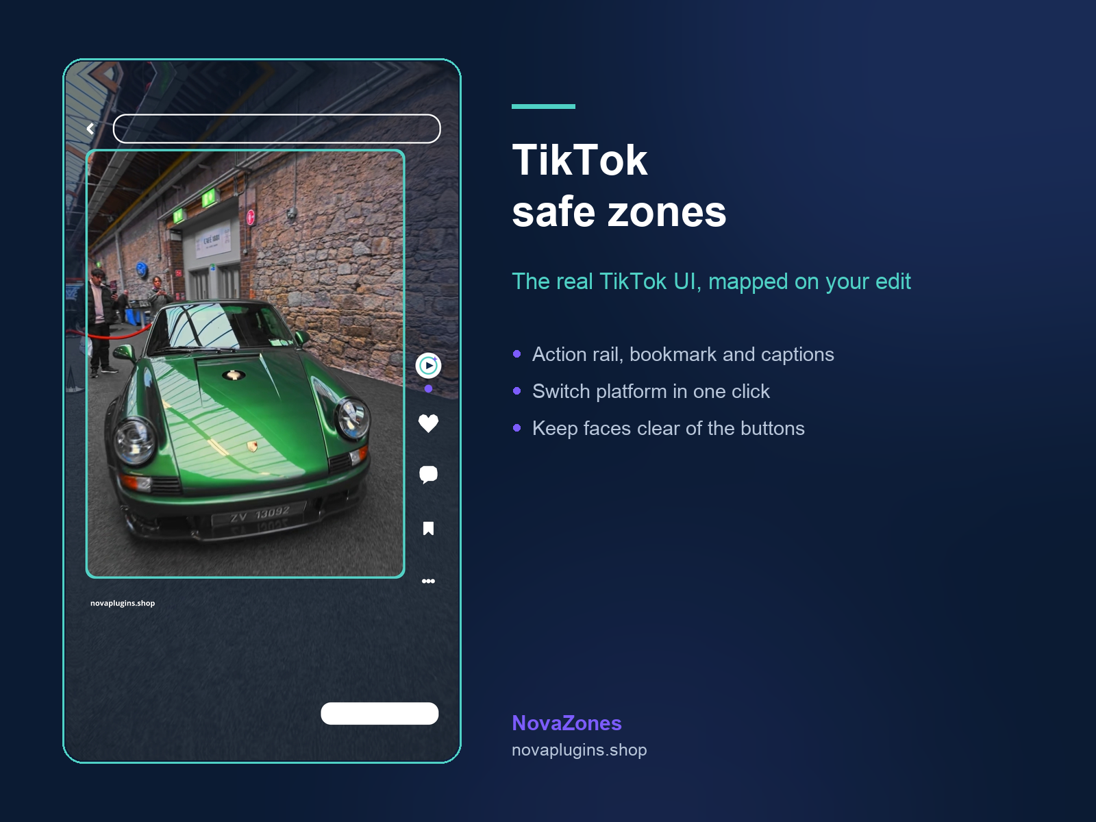 NovaZones TikTok safe zones mapped onto an edit